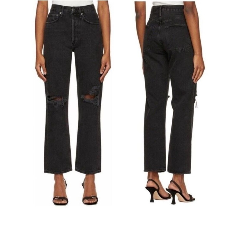 Agolde Jeans 90’s Mid Rise Loose Fit Jeans in Smokestack Washed Black 26 NWT